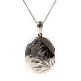 Antique Victorian Japonisme Silver Bird Locket Necklace