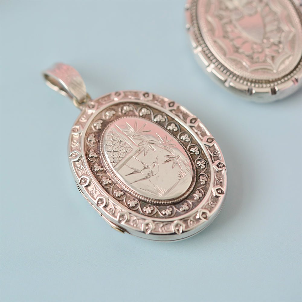 Victorian 1894 Japonisme Engraved Sterling Silver Antique Locket, view 7
