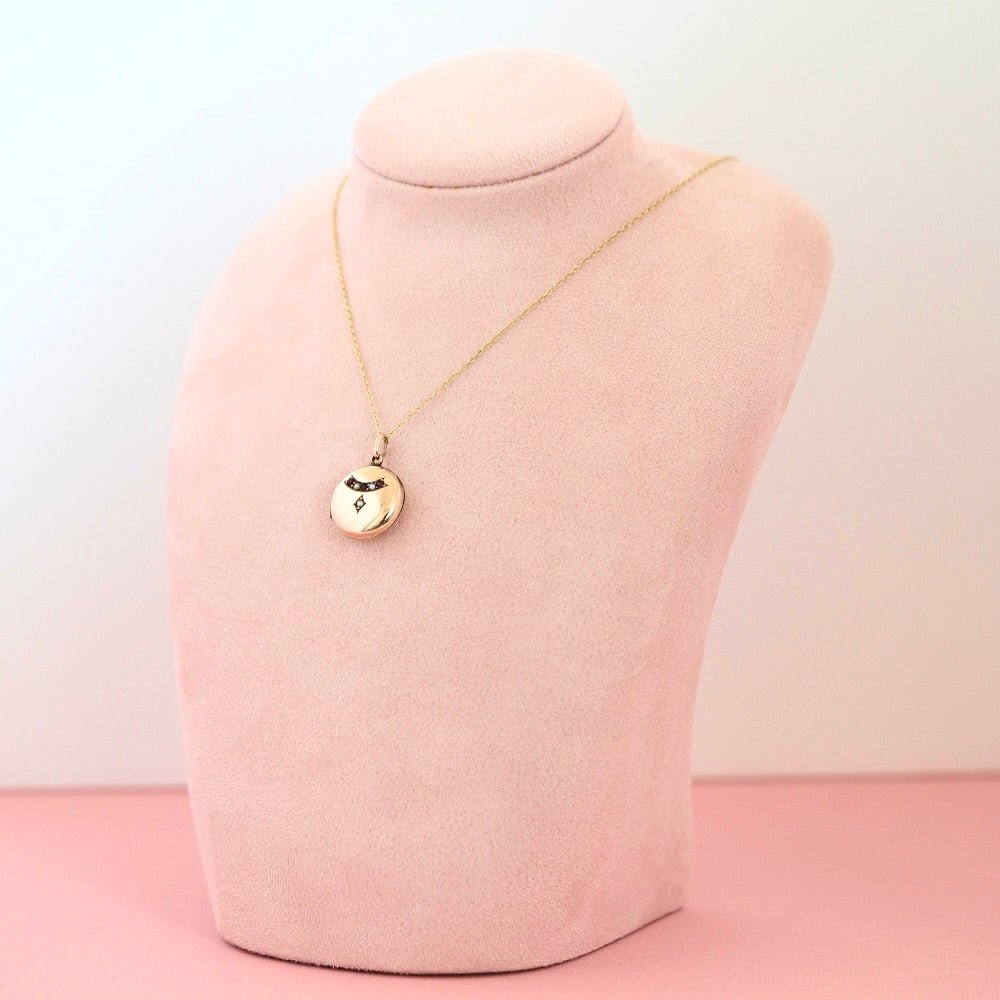 Victorian Ruby and Seed Pearl 9K Rose Gold Antique Locket Necklace, view 2