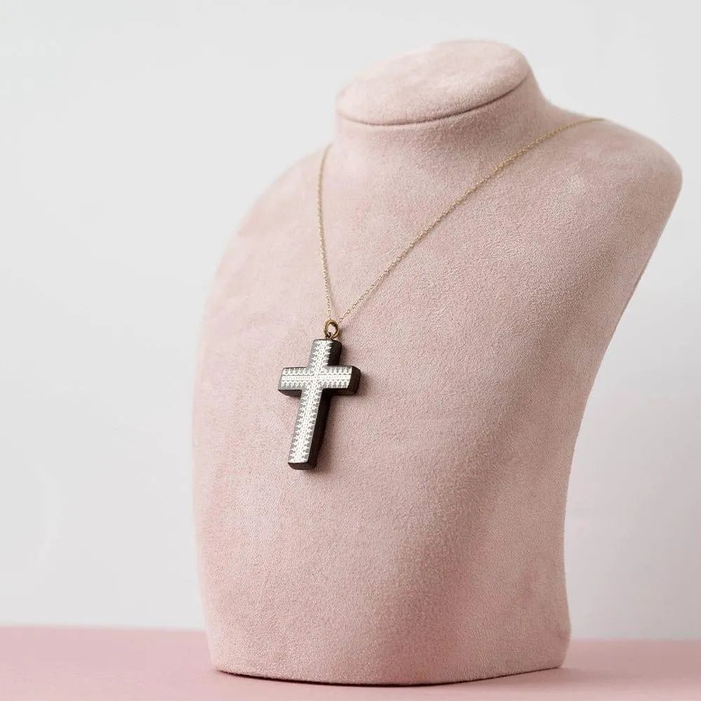 Antique Victorian Pique Tortoiseshell Cross Necklace, view 2