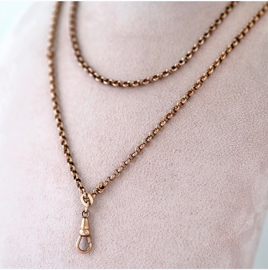 Antique Victorian Rolled Gold Long Guard Chain Necklace, view 2