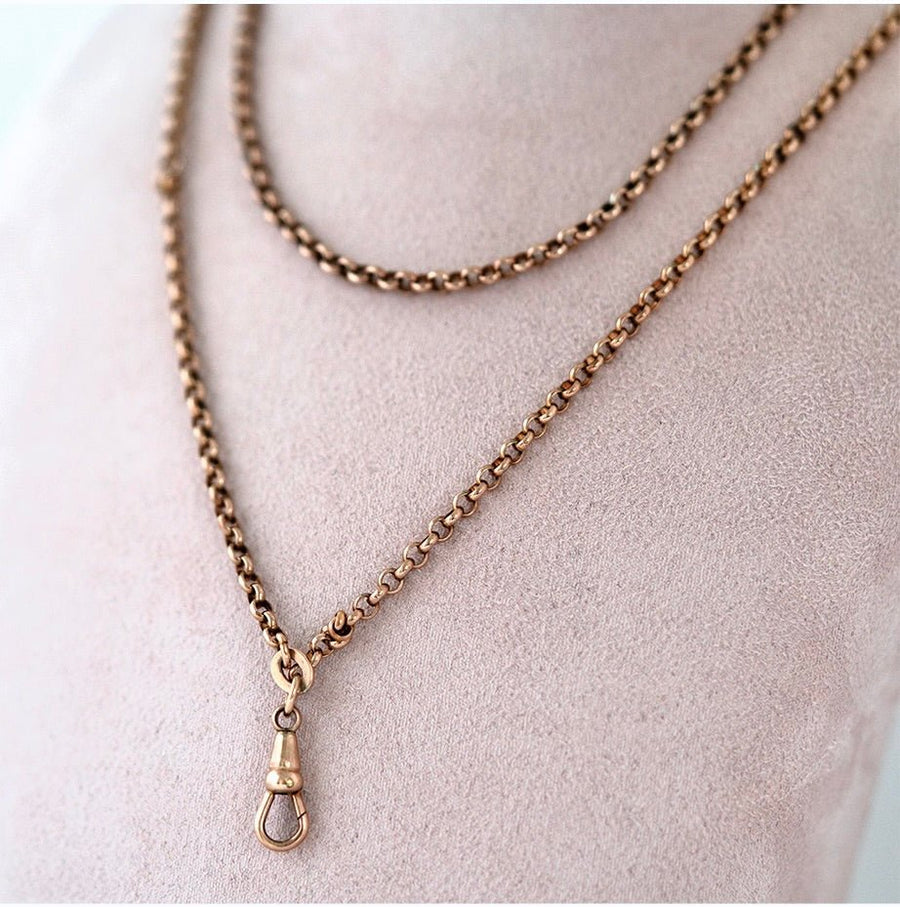 Antique Victorian Rolled Gold Long Guard Chain Necklace
