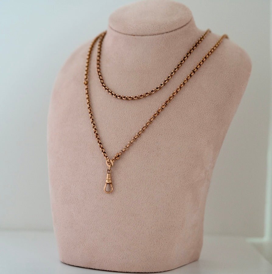 Antique Victorian Rolled Gold Long Guard Chain Necklace, view 7