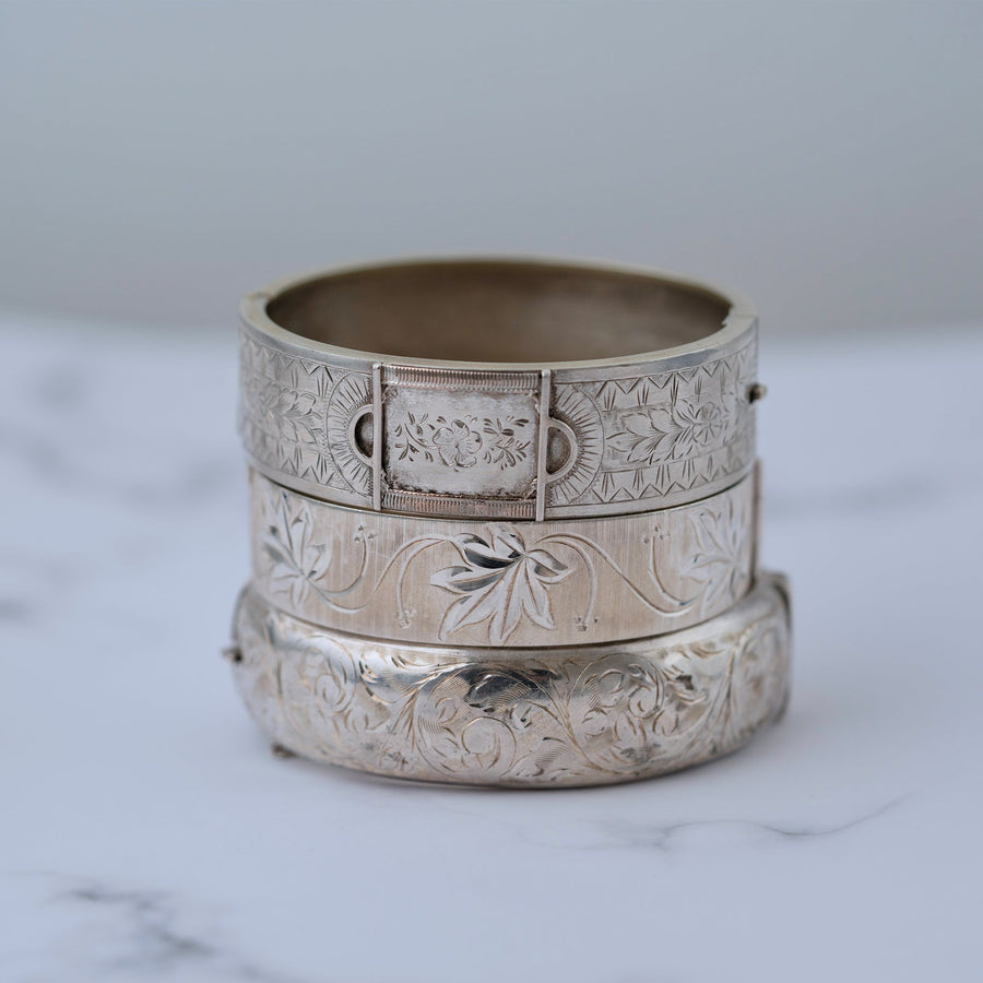 Antique Victorian Silver Oval Ornate Bangle Bracelet – Mayveda Jewelry
