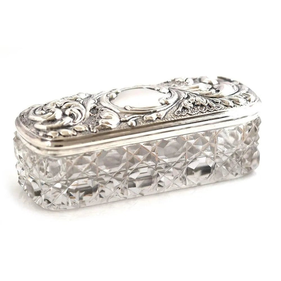 Antique Victorian Silver Topped Glass Jewellery Box