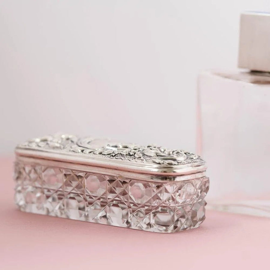 Antique Victorian Silver Topped Glass Jewellery Box