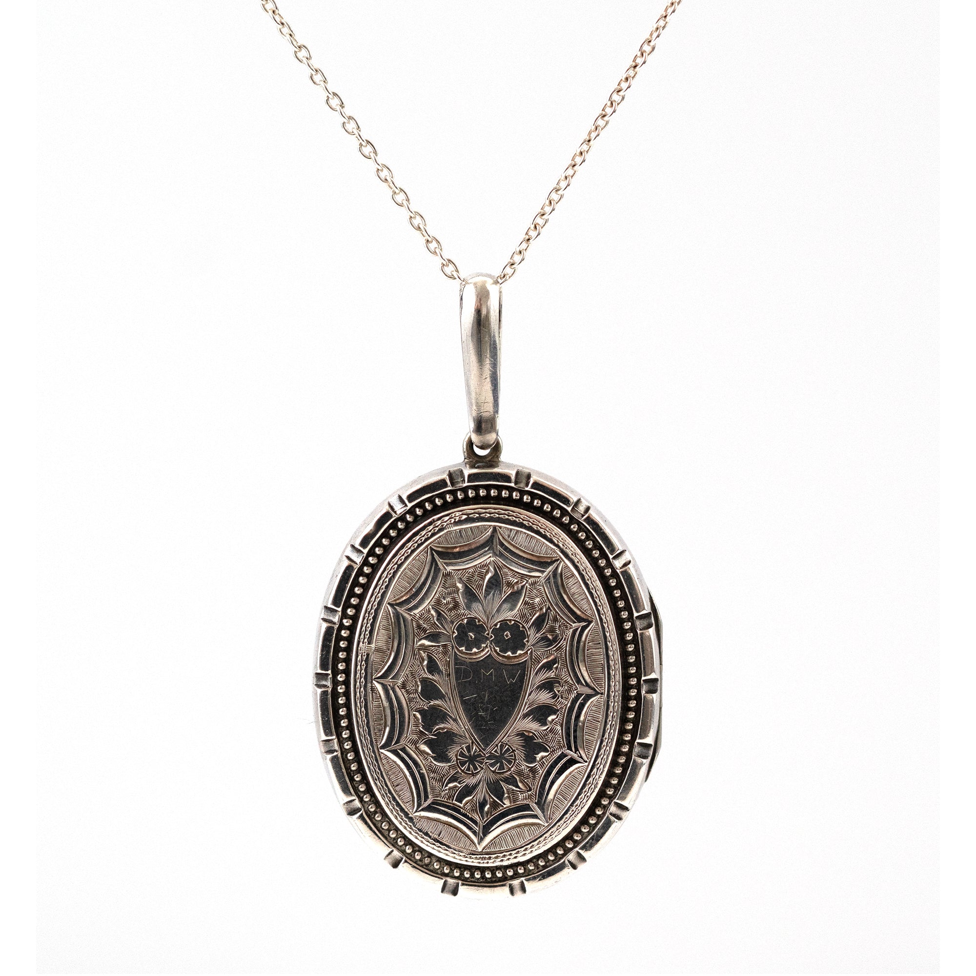 Late Victorian Engraved Bird Silver Oval Antique Locket, view 4