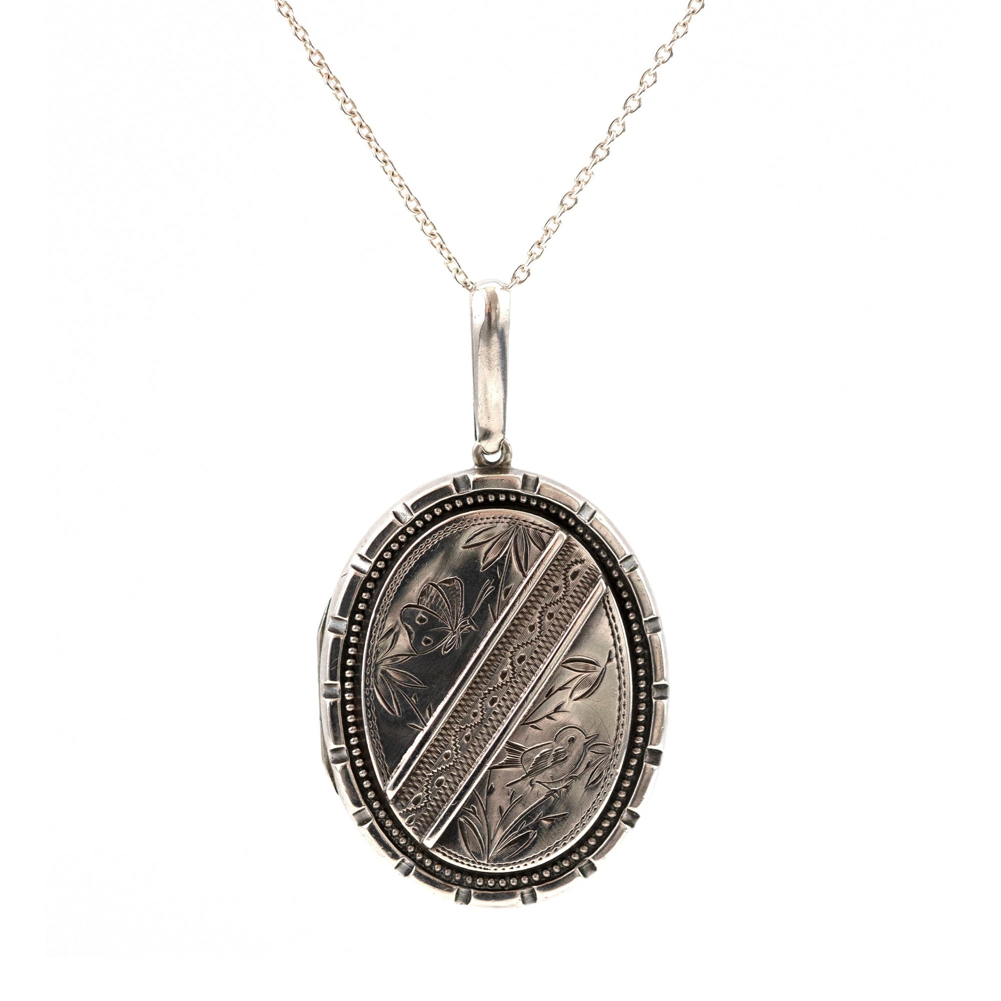 Antiguo collar victoriano de plata esterlina con medallón