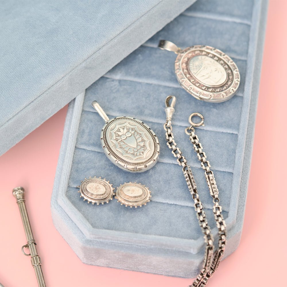 Antique Double Albert Watch Silver Chain, view 10