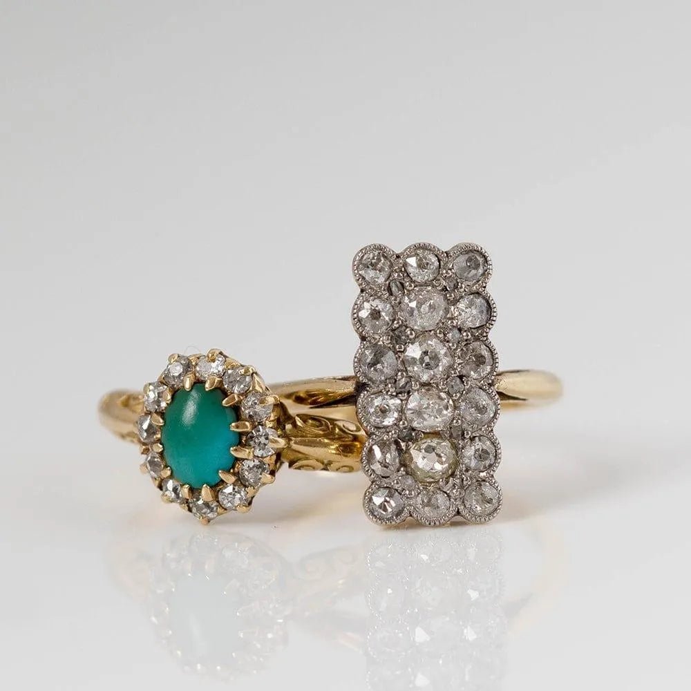 Antique Victorian Turquoise Diamond Halo 18ct Gold Ring, view 4