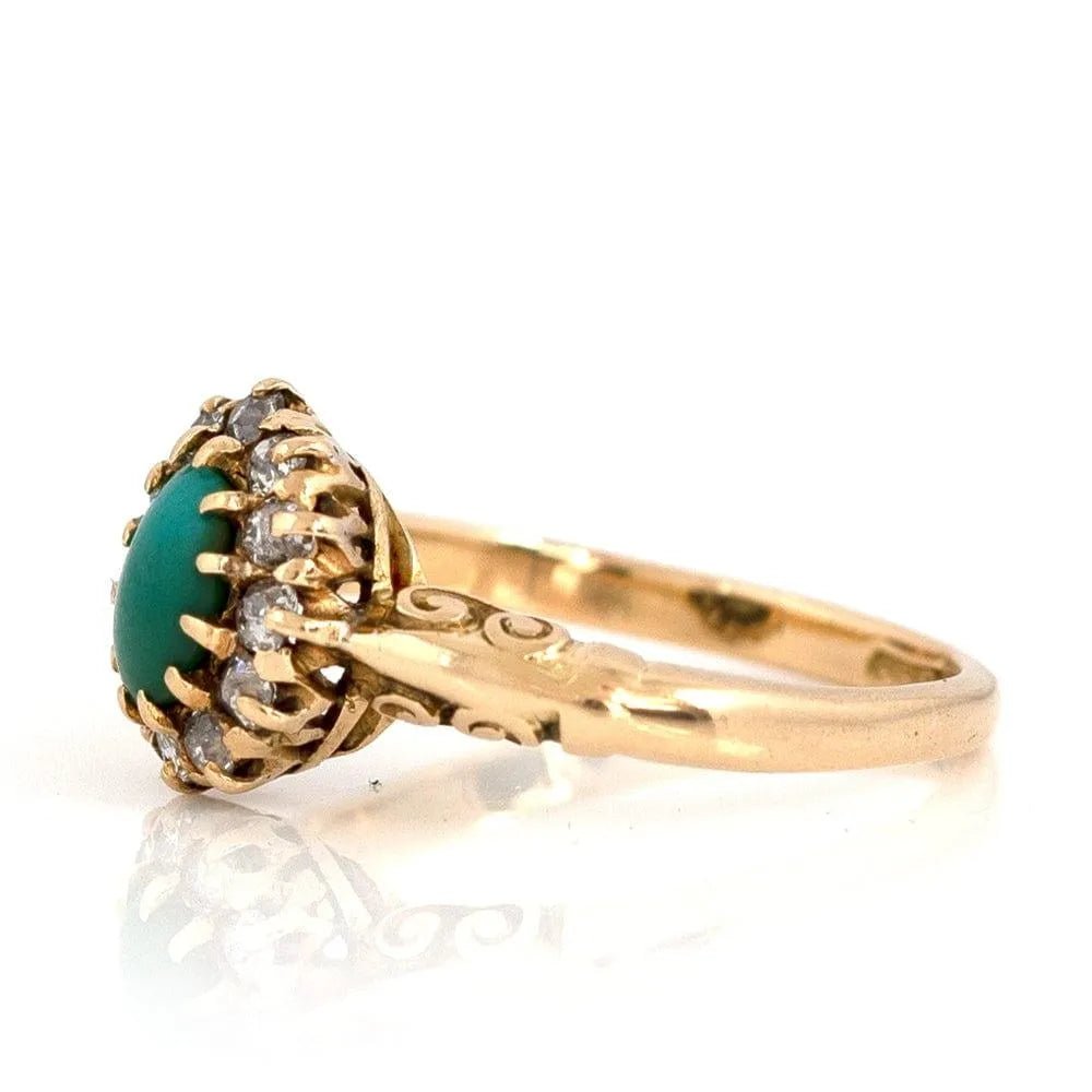 Antique Victorian Turquoise Diamond Halo 18ct Gold Ring, view 9