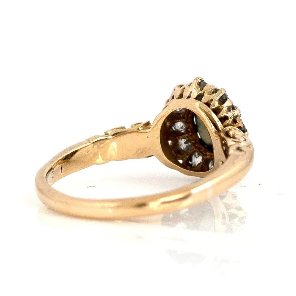 Antique Victorian Turquoise Diamond Halo 18ct Gold Ring, view 8