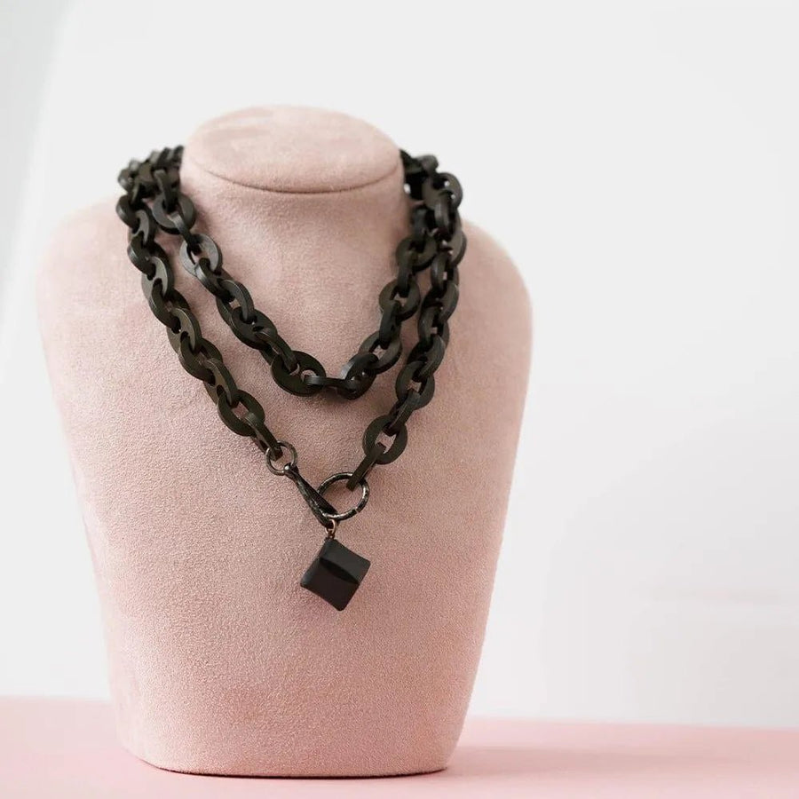 Antique Victorian Vulcanite Large Link Charm Necklace