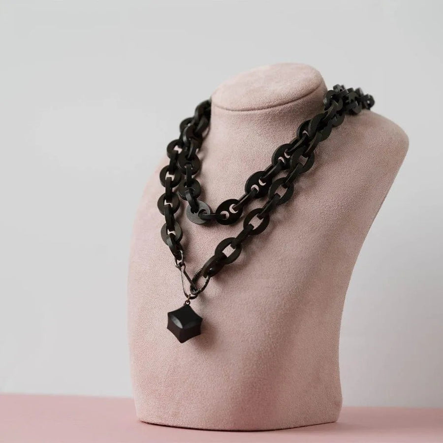 Antique Victorian Vulcanite Large Link Charm Necklace