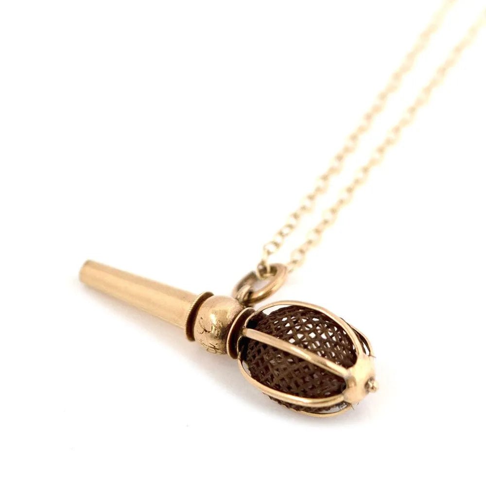 Antique Victorian Woven Hair Work Watch Key Gold Necklace, view 3