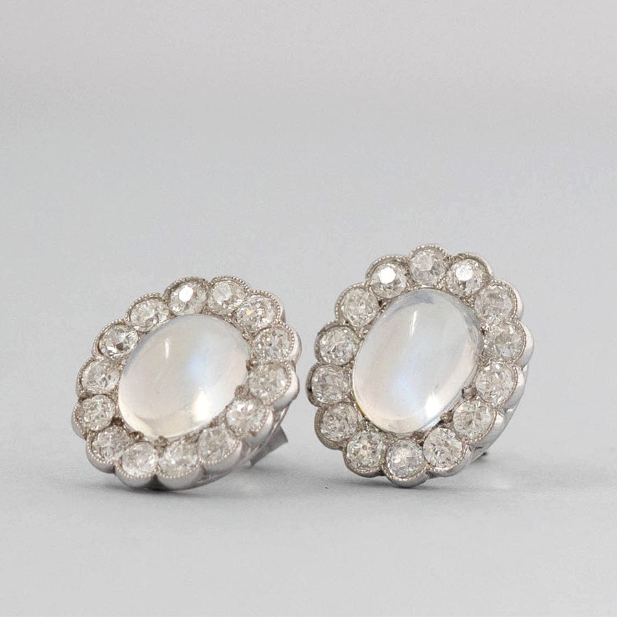 ART DECO Earrings Art Deco 1920s Moonstone Diamond Platinum Stud Earrings Mayveda Jewellery