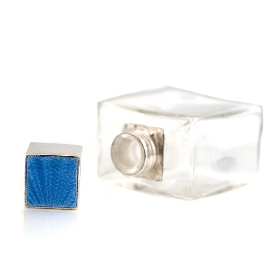 ART DECO Perfume Bottle Art Deco 1934 Blue Enamel Silver Glass Rectangular Perfume Bottle Mayveda Jewellery