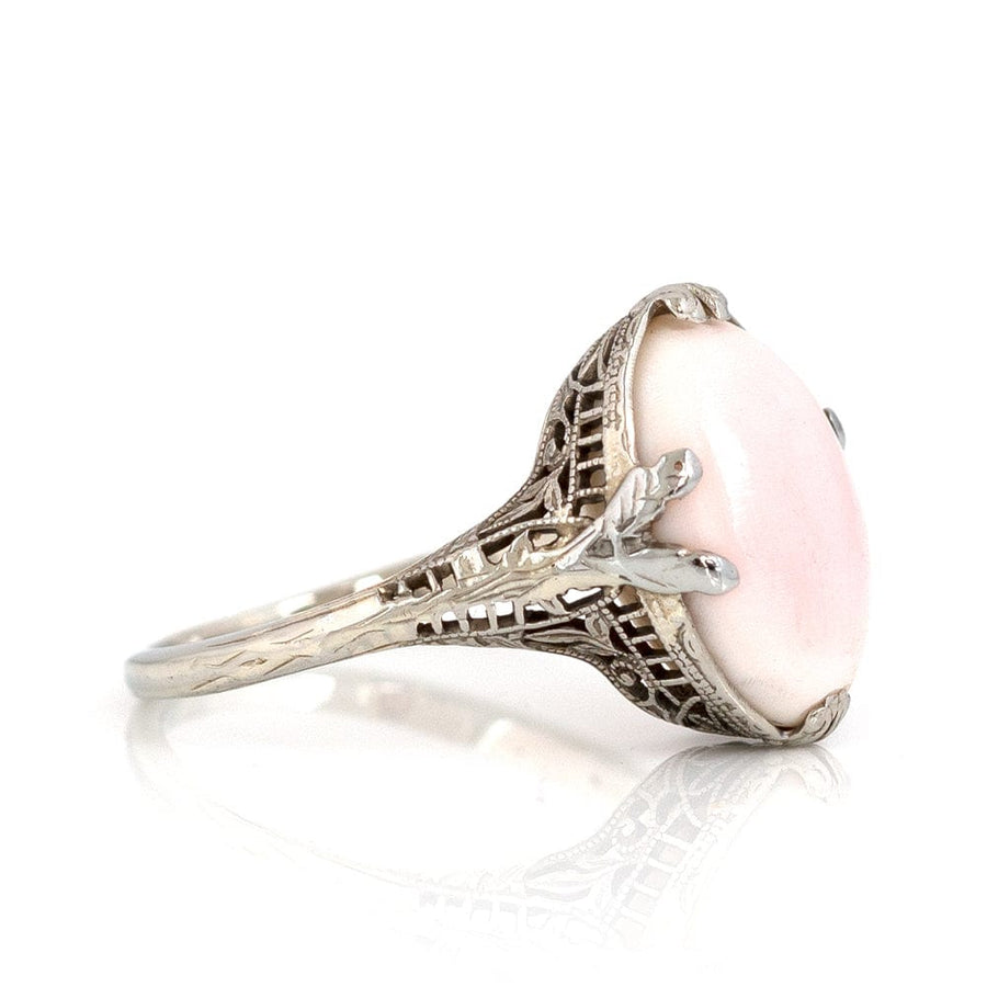 ART DECO Rings Art Deco 1930s Angel Skin Coral 14ct White Gold Ring Mayveda Jewellery
