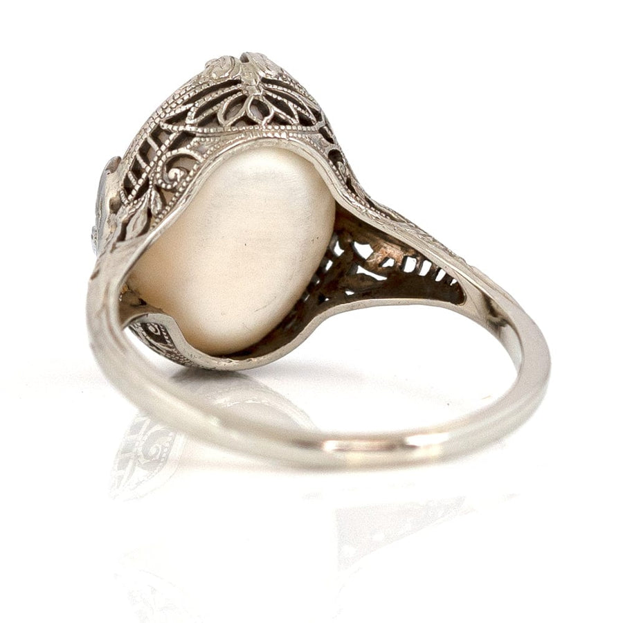 ART DECO Rings Art Deco 1930s Angel Skin Coral 14ct White Gold Ring Mayveda Jewellery