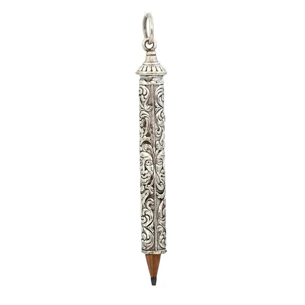 Art Nouveau Repoussé Silver Pencil Necklace