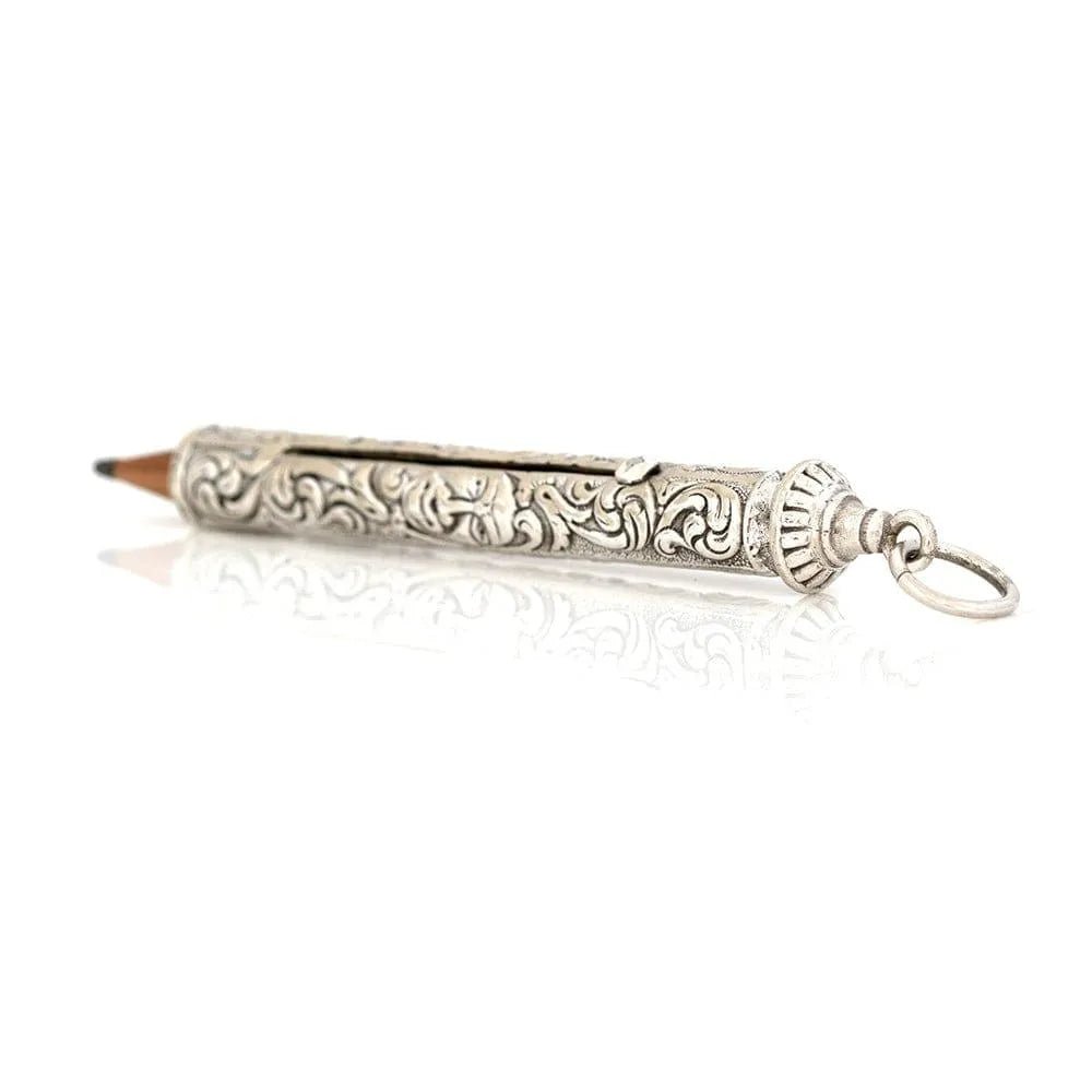 Art Nouveau Repoussé Silver Pencil Necklace, view 7