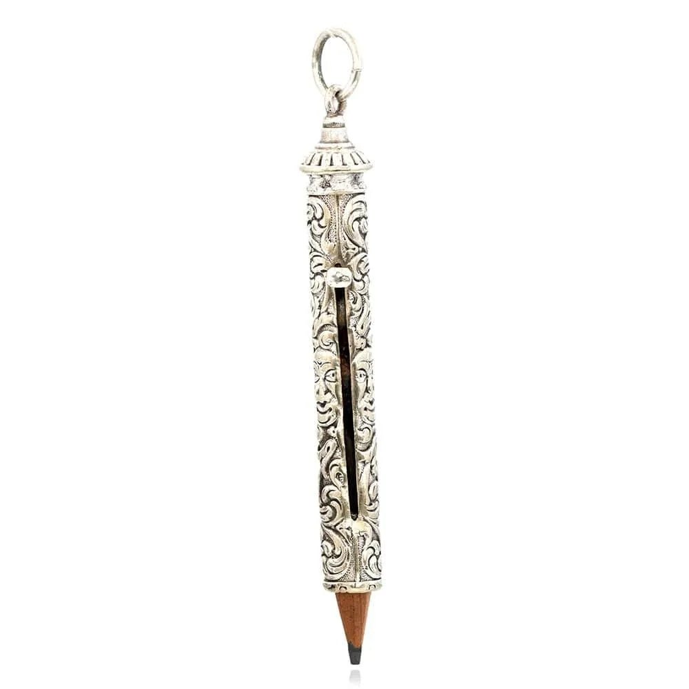 Art Nouveau Repoussé Silver Pencil Necklace, view 4