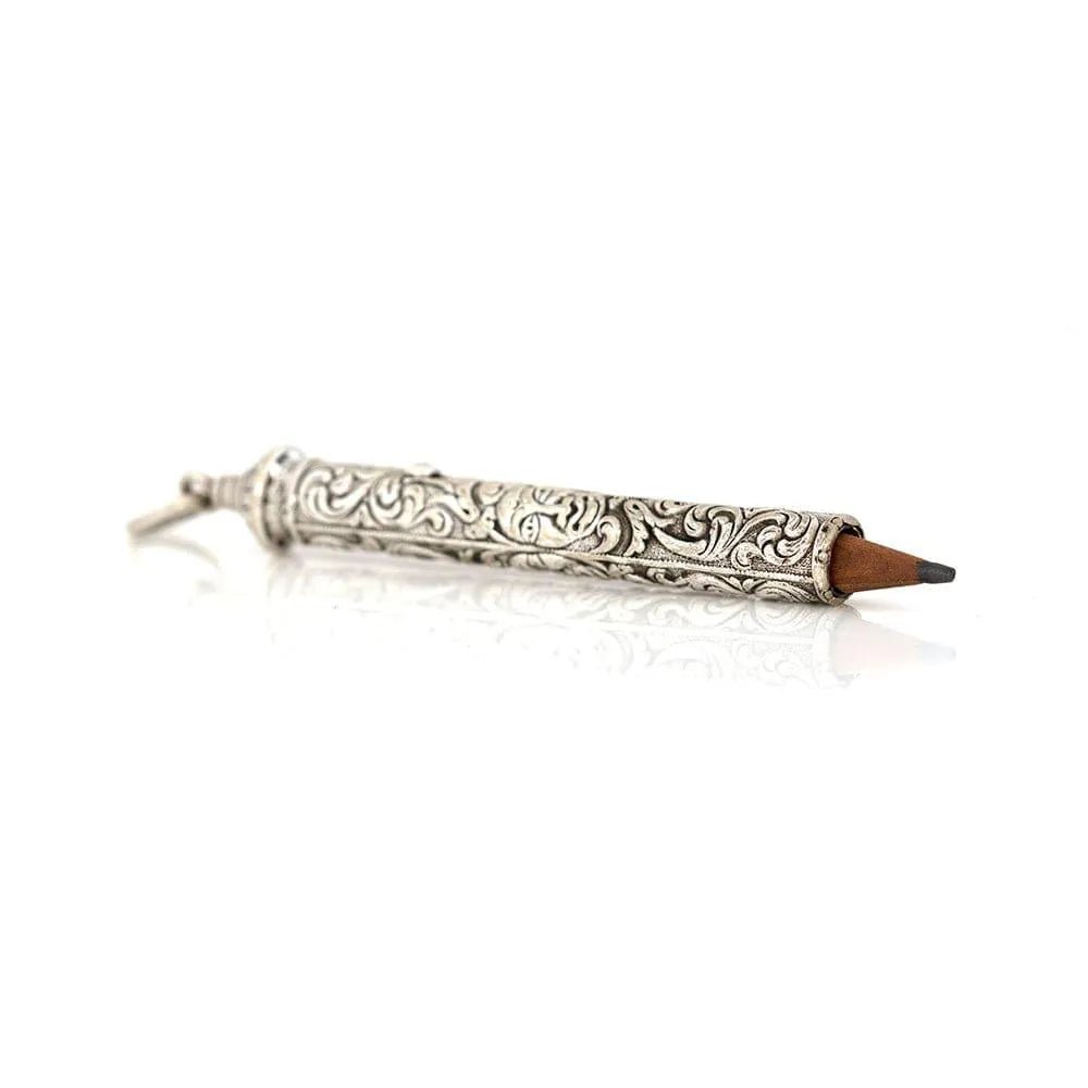 Art Nouveau Repoussé Silver Pencil Necklace, view 6