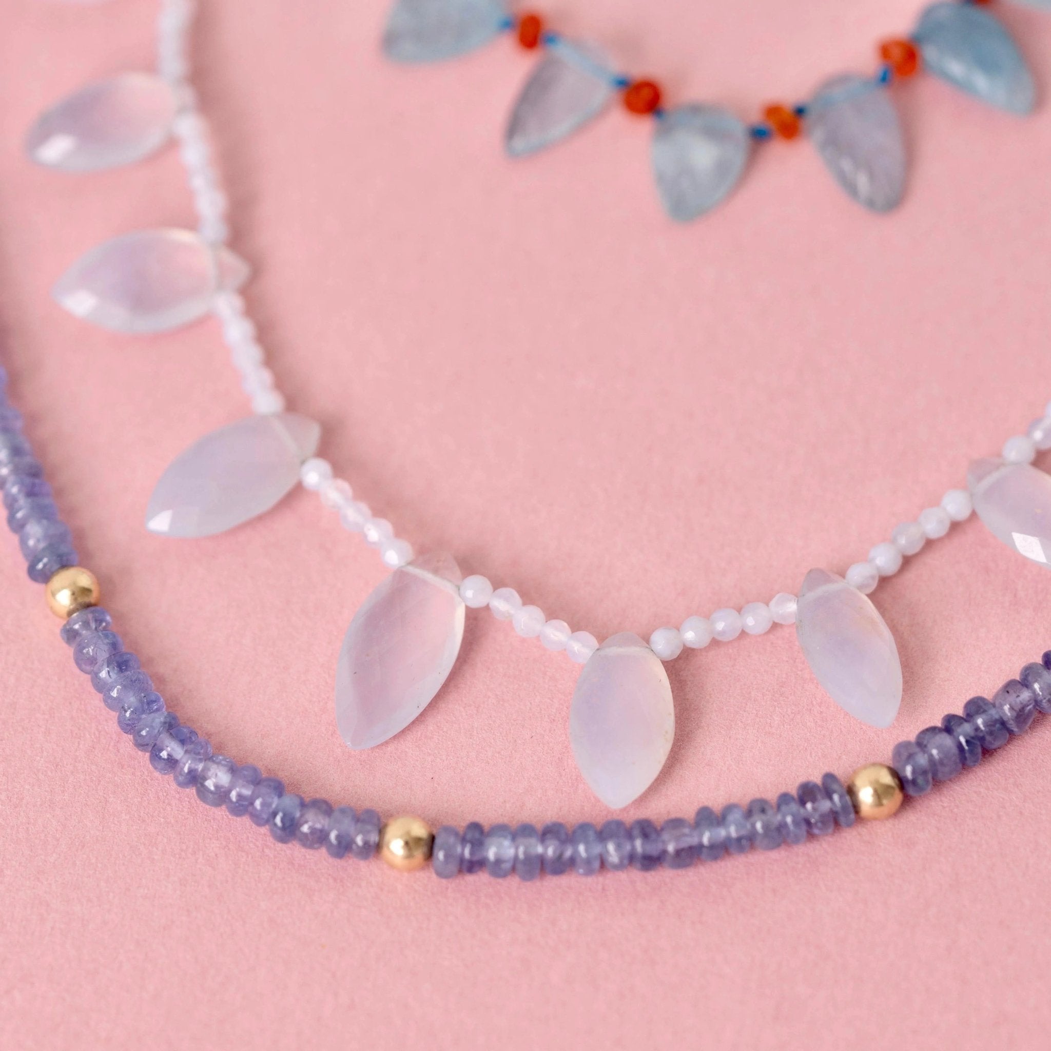 Beaded Blue Chalcedony Necklace, view 4