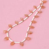 Beaded Peach Moonstone Pearl Necklace