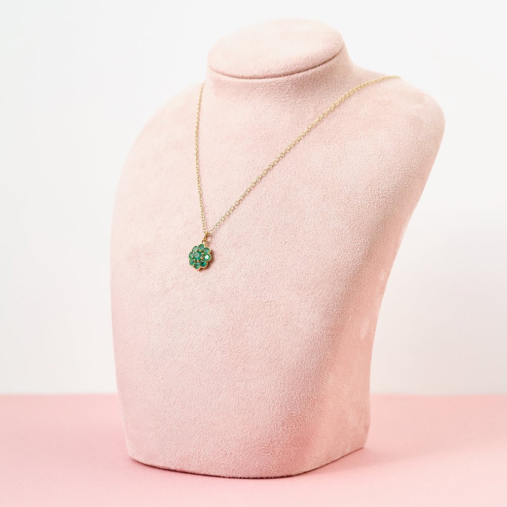 Bloom Gemstone and Diamond Halo 18K Gold Flower Pendant Necklace, view 2