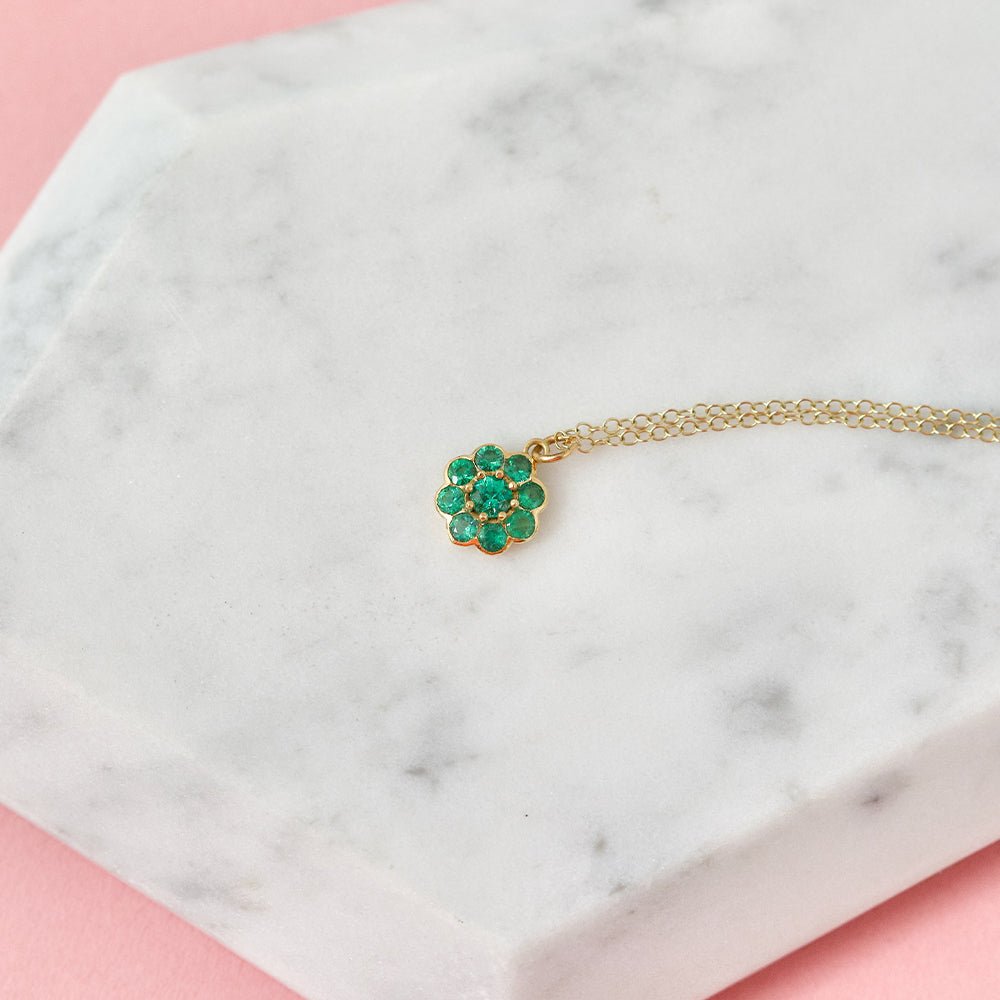 Bloom Gemstone and Diamond Halo 18K Gold Flower Pendant Necklace, view 6