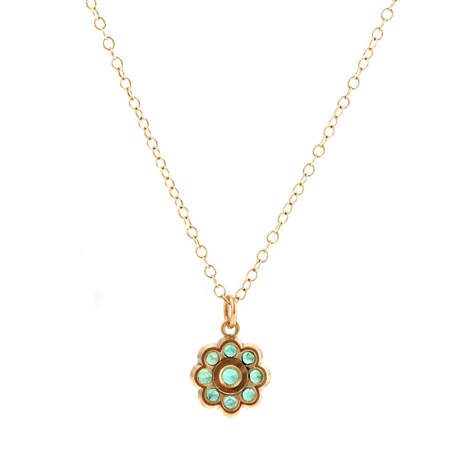 Bloom Gemstone and Diamond Halo 18K Gold Flower Pendant Necklace, view 5