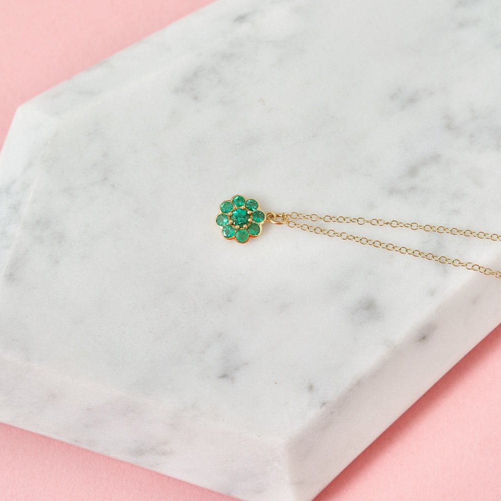 Bloom Gemstone and Diamond Halo 18K Gold Flower Pendant Necklace, view 4