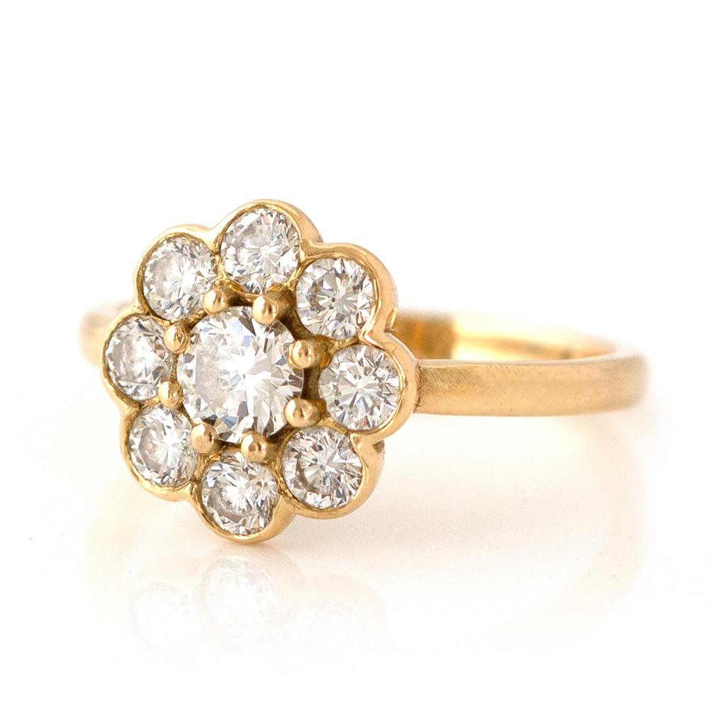 Bloom 1.25 Carat Diamond Halo 18K Gold Flower Ring, view 4