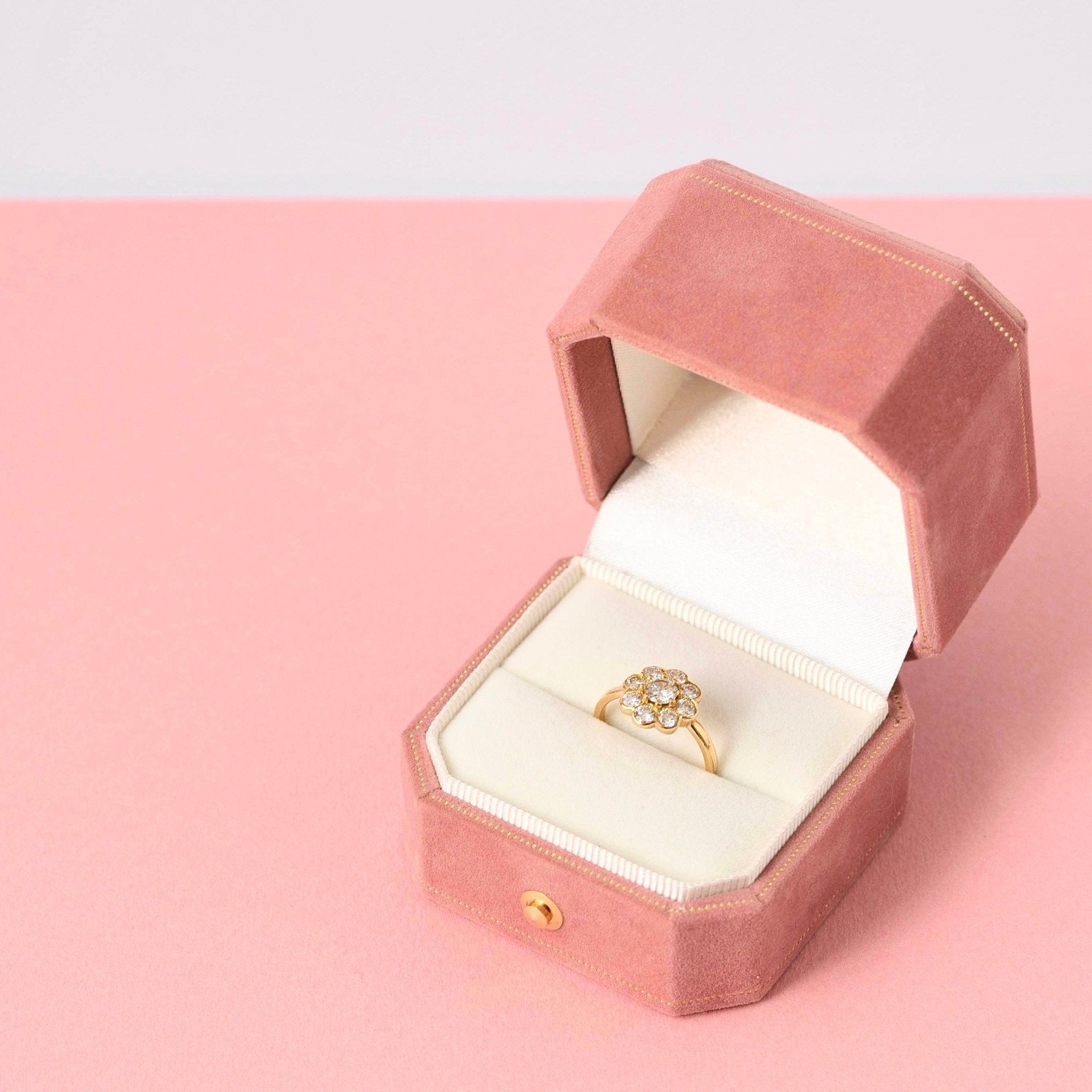 Bloom 1.25 Carat Diamond Halo 18K Gold Flower Ring, view 6