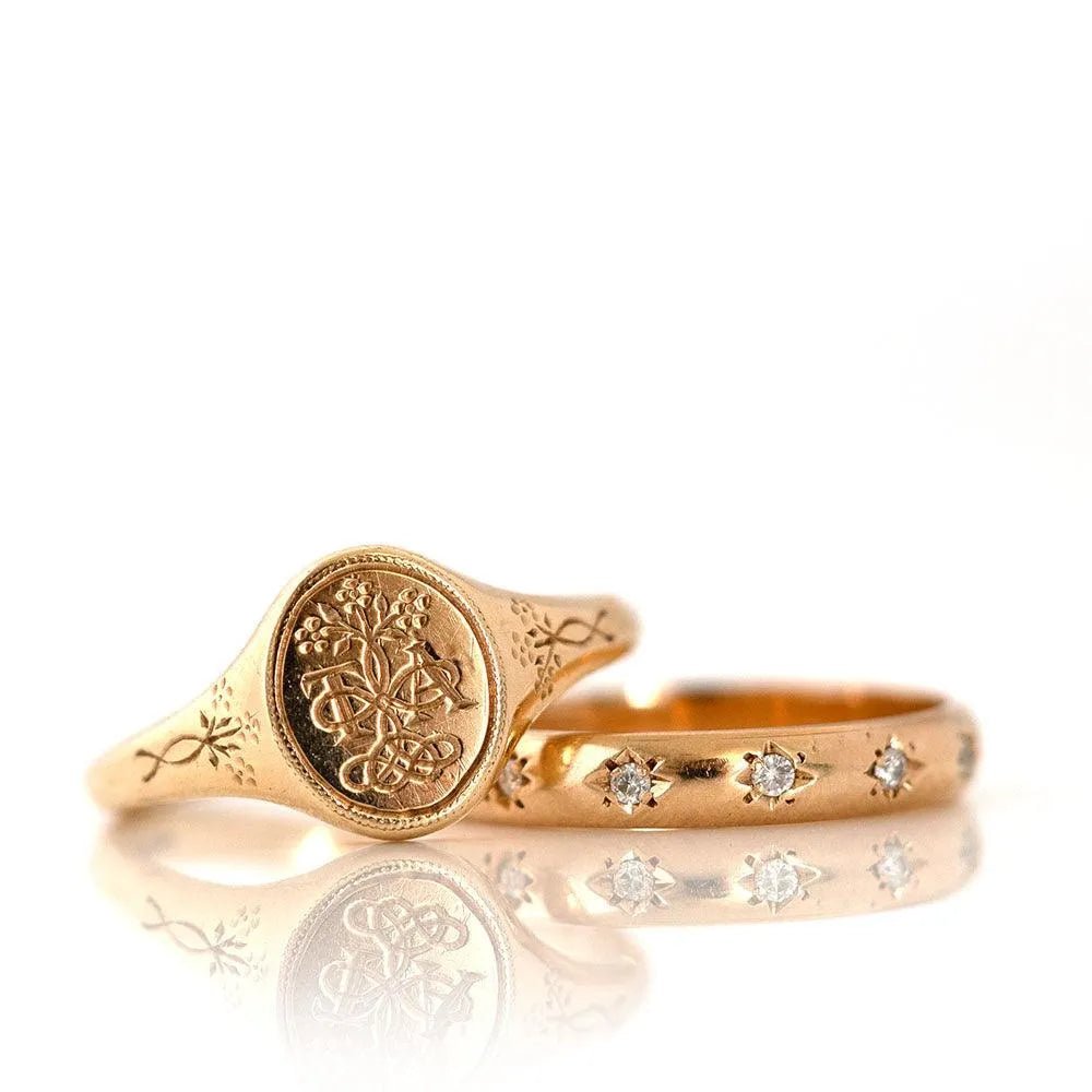 Ada Forget-Me-Not 14K or 18K Gold Personalized Signet Ring, view 2