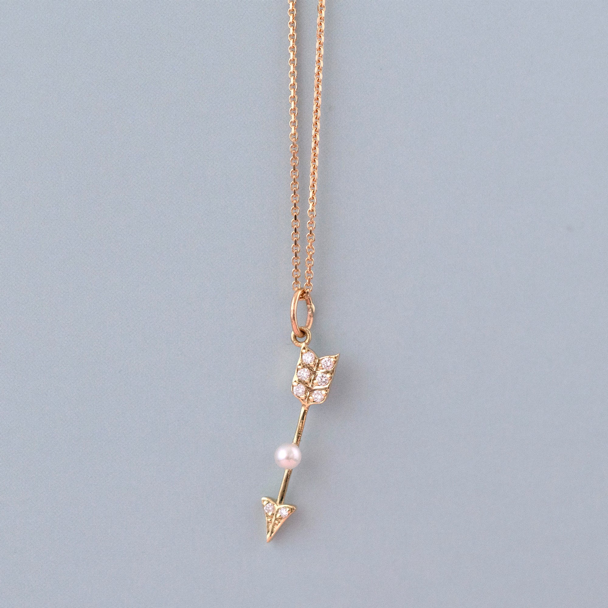Constance Arrow Diamond and Pearl 14K Gold Pendant Necklace, view 3