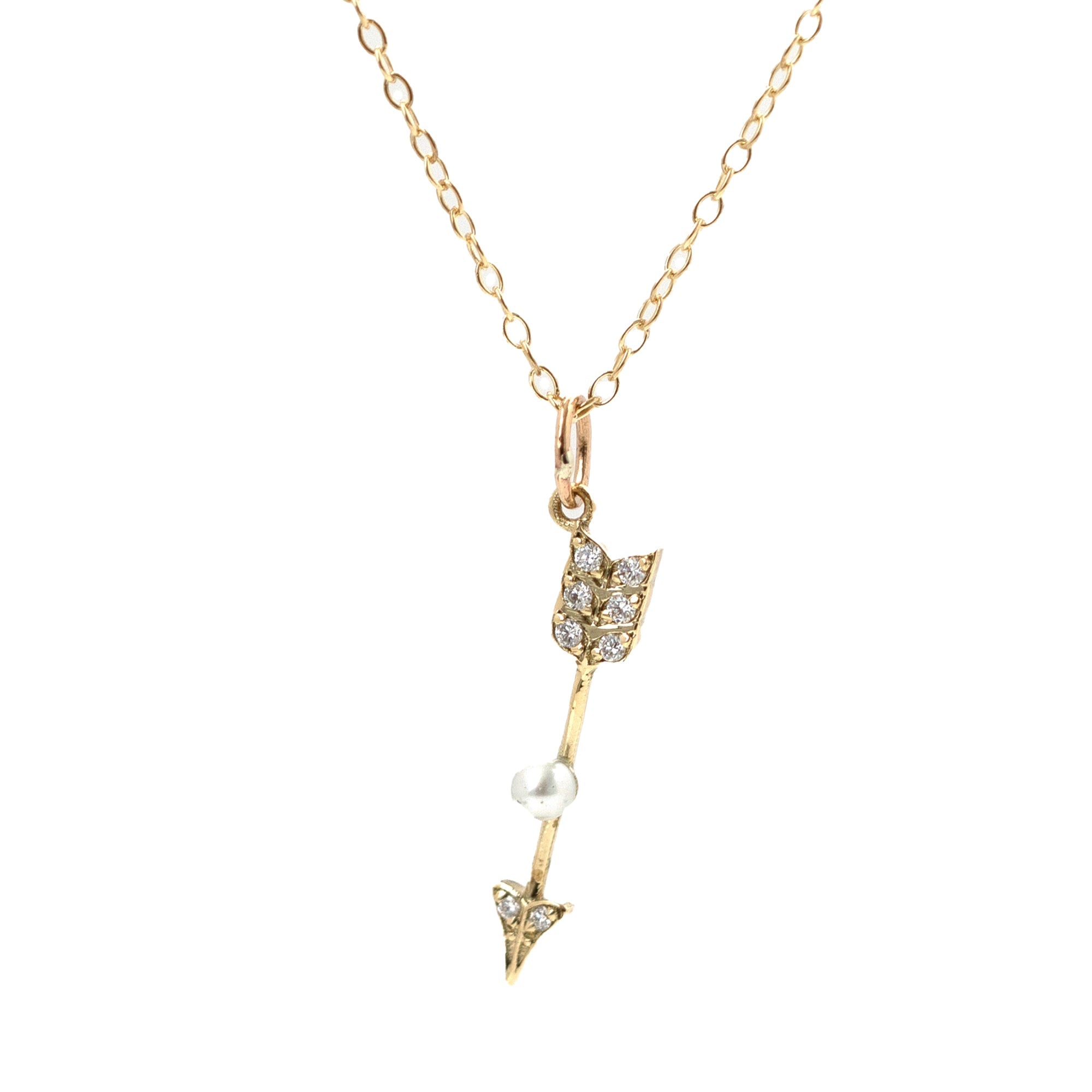 Constance Arrow Diamond and Pearl 14K Gold Pendant Necklace, view 8