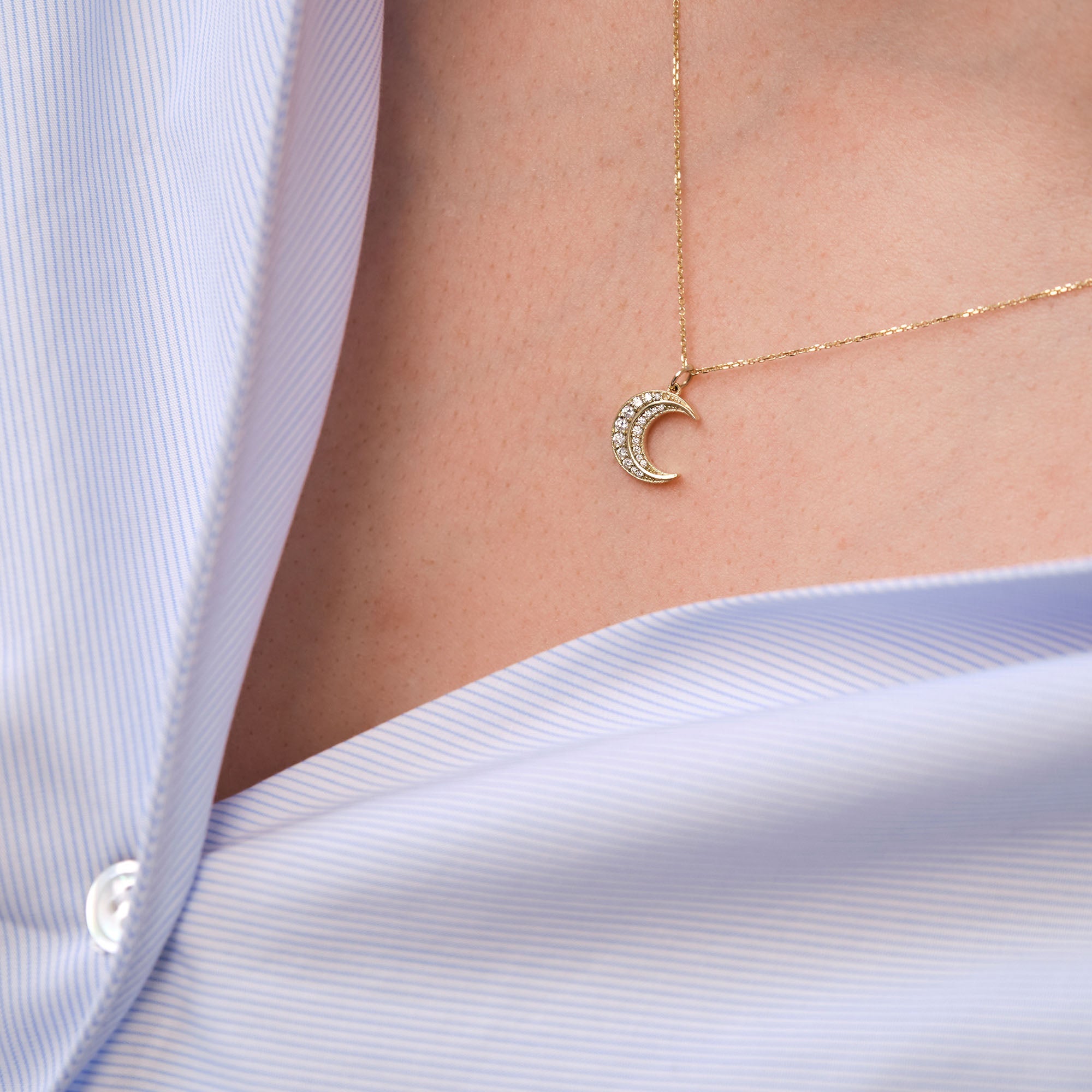 Constance Crescent Moon 0.16 Carat Diamond 14K Gold Pendant Necklace, view 2