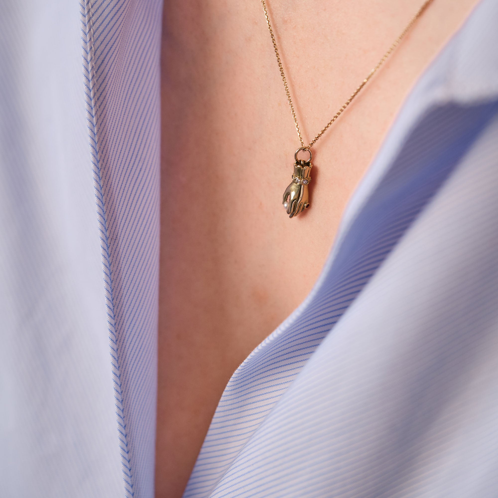 Constance Hand Ruby, Pearl and Diamond 14K Gold Pendant Necklace, view 2
