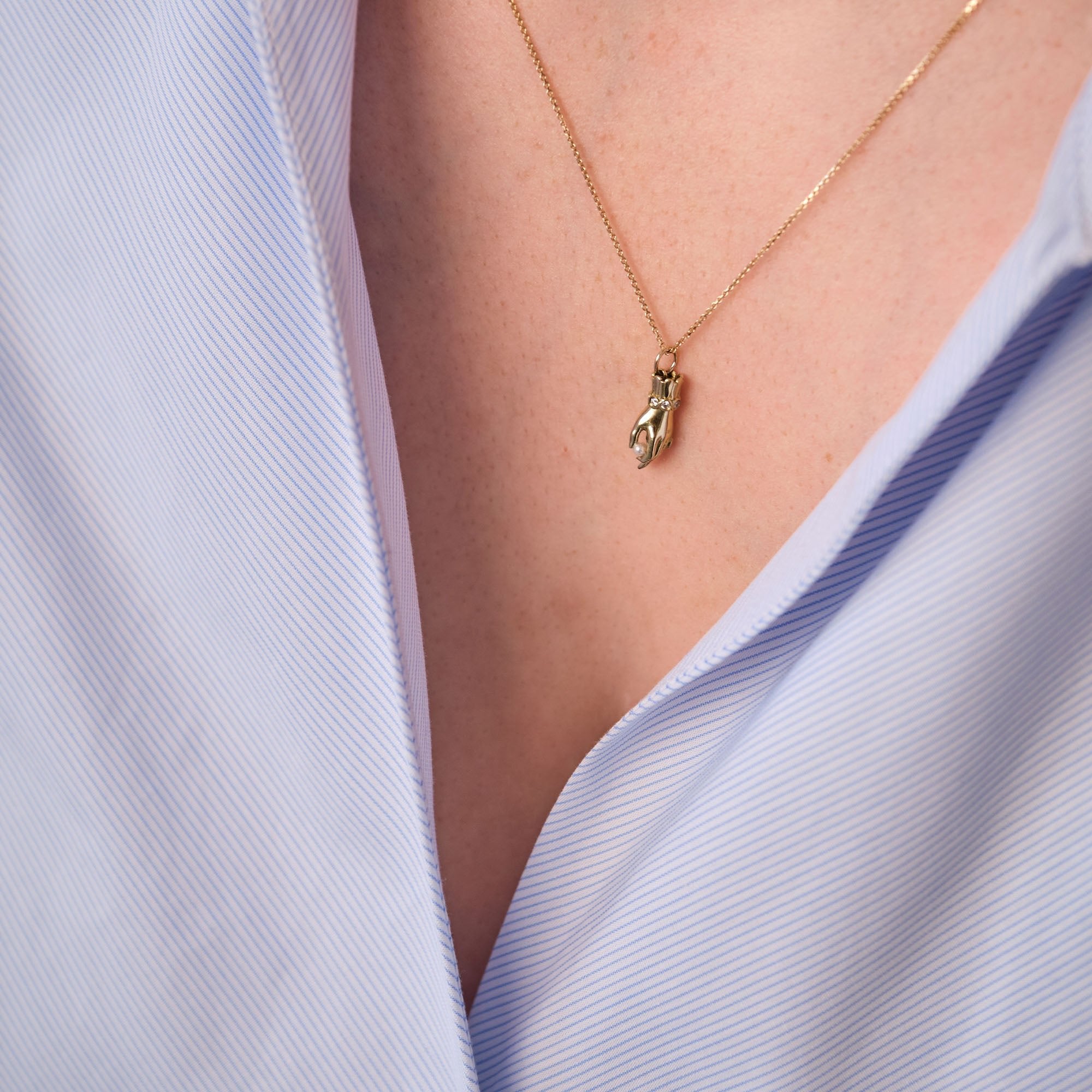 Constance Hand Ruby, Pearl and Diamond 14K Gold Pendant Necklace, view 5
