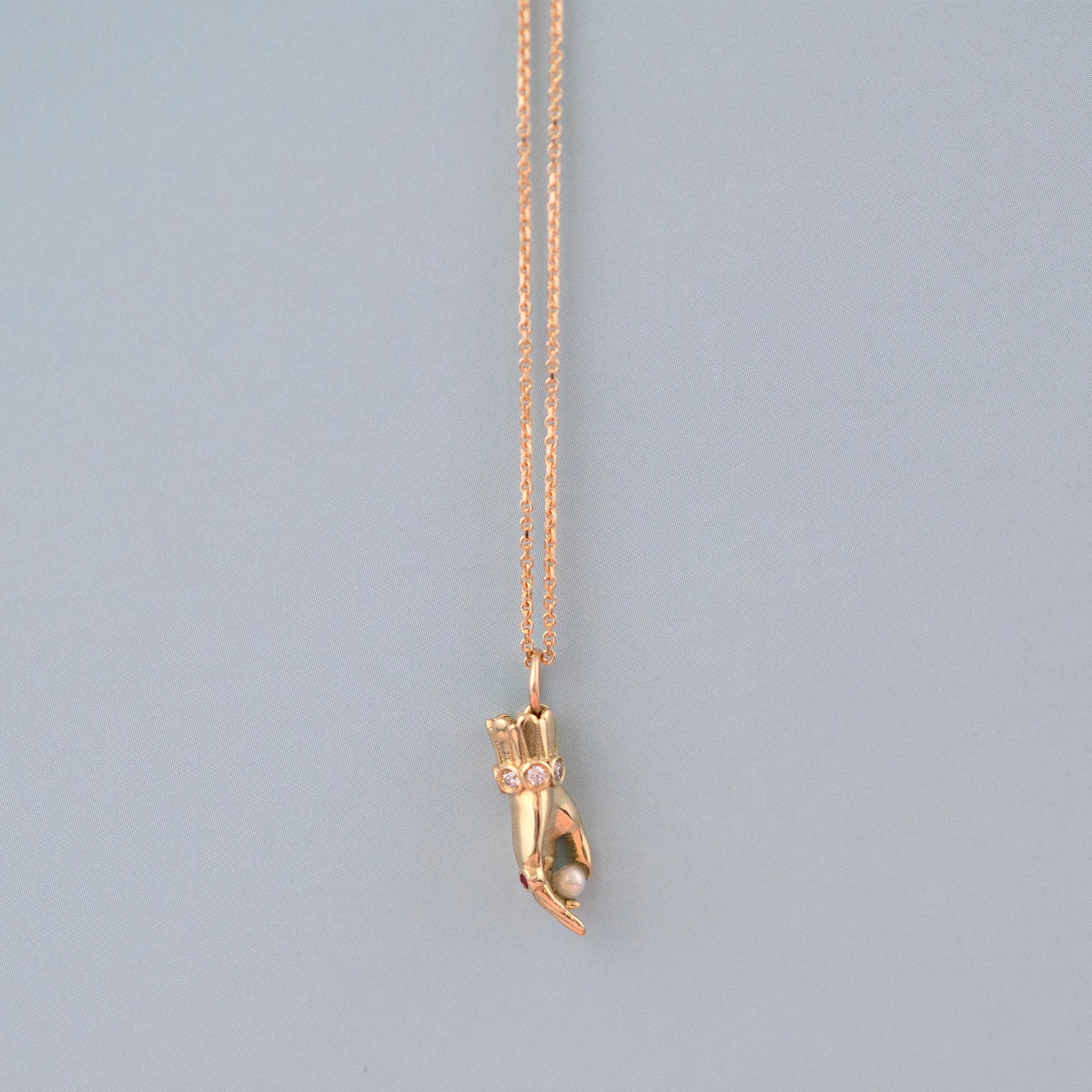 Constance Hand Ruby, Pearl and Diamond 14K Gold Pendant Necklace, view 7