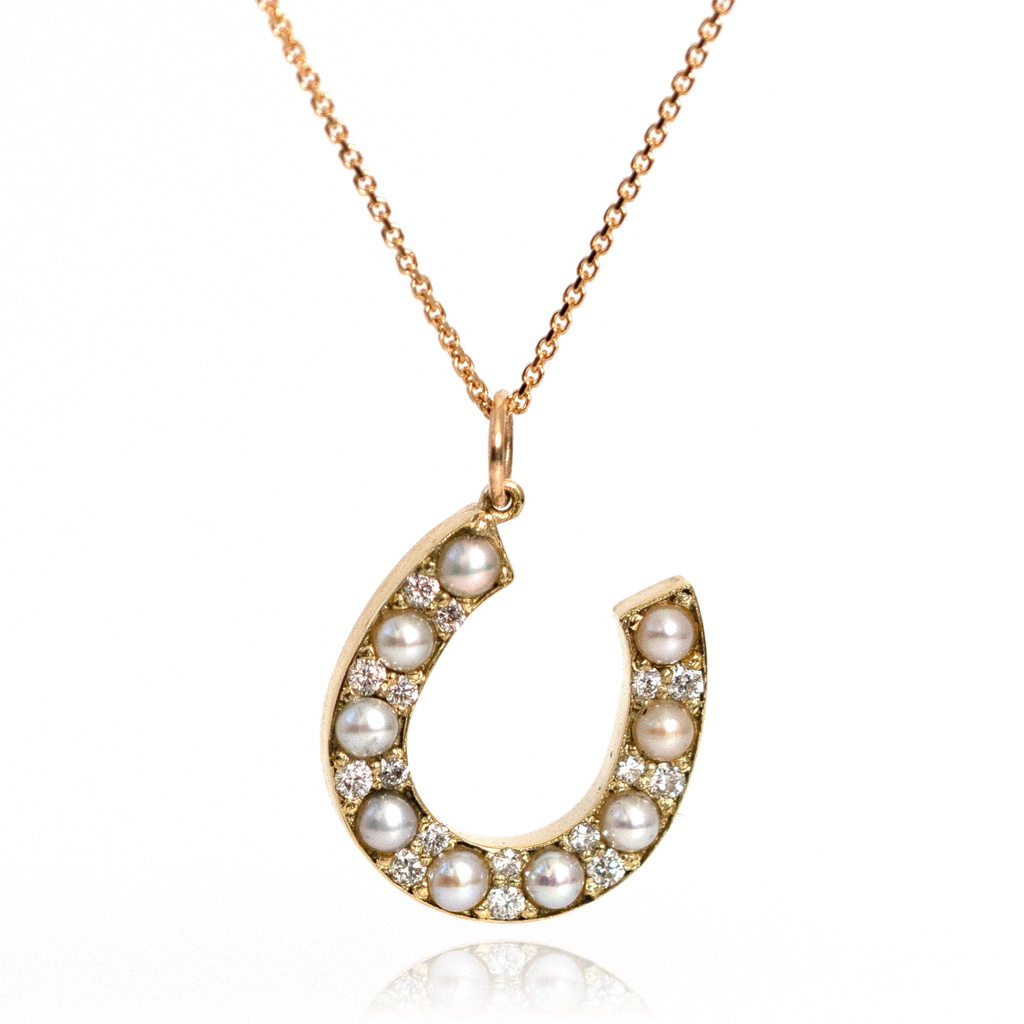 Constance Horseshoe 0.28 Carat Diamond and Pearl 14K Gold Pendant Necklace, view 7