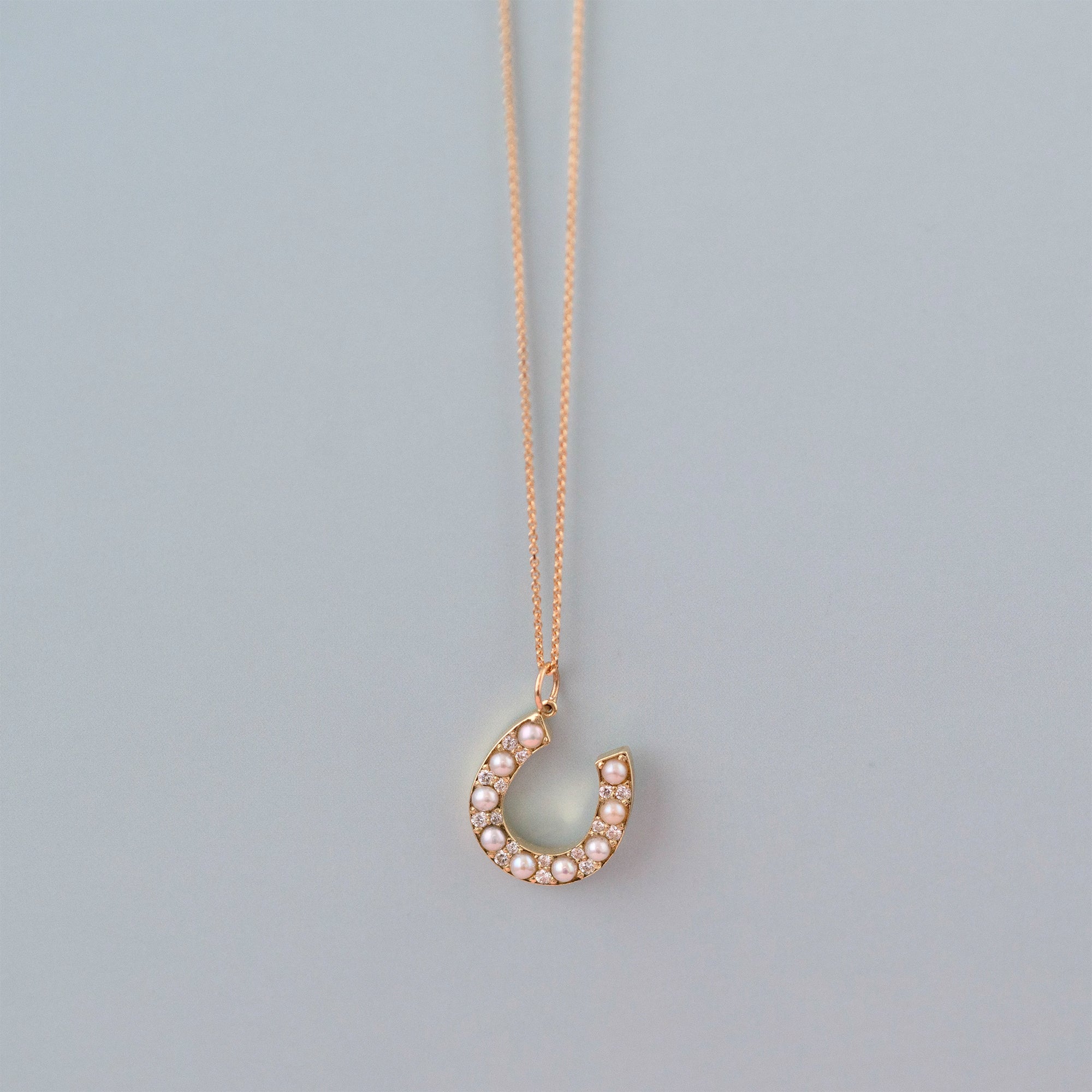 Constance Horseshoe 0.28 Carat Diamond and Pearl 14K Gold Pendant Necklace, view 3