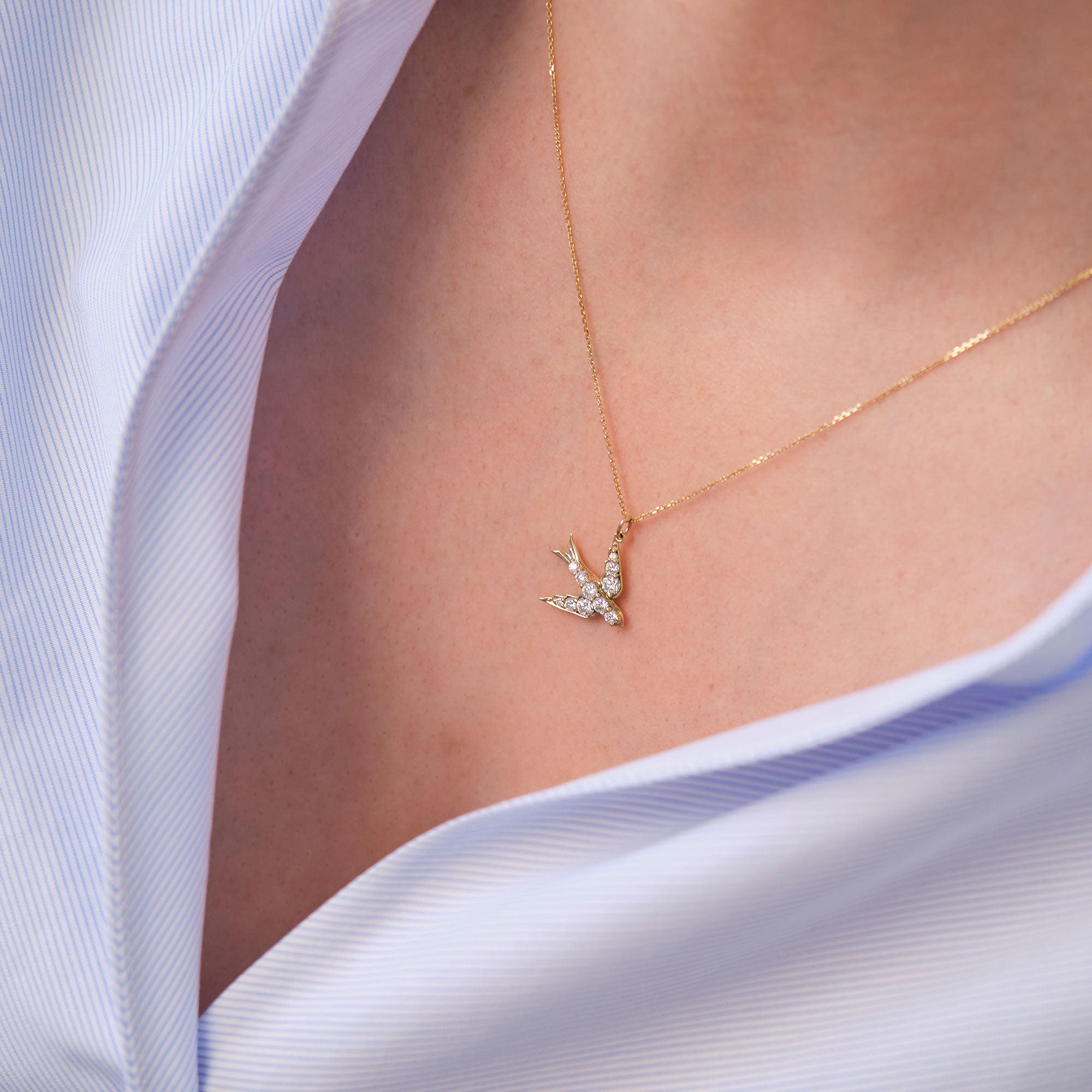 Constance Swallow 0.78 Carat Diamond 14K Gold Pendant Necklace, view 2