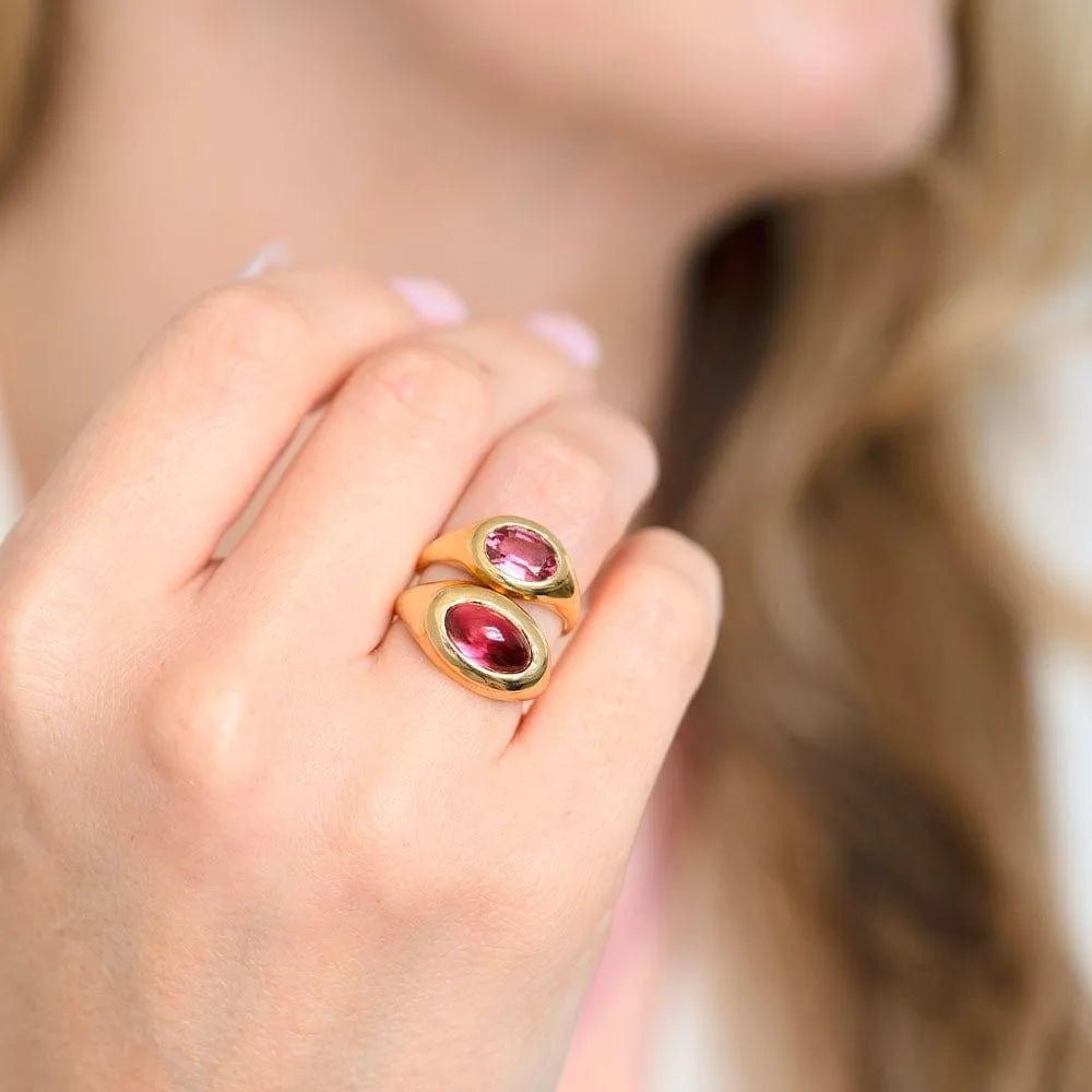 Ada 3.42 Carat Pink Tourmaline Cabochon 18K Gold Signet Ring, view 8