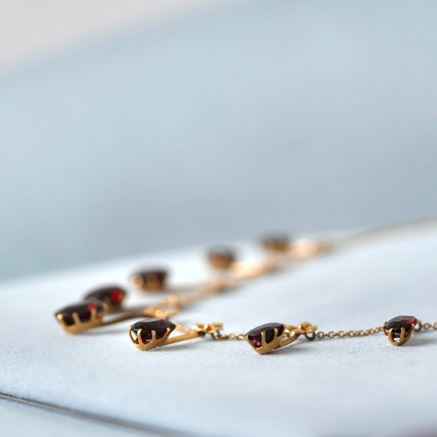 EDWARDIAN Necklaces Antique Edwardian 9ct Gold Garnet Fringe Dropper Necklace Mayveda Jewellery