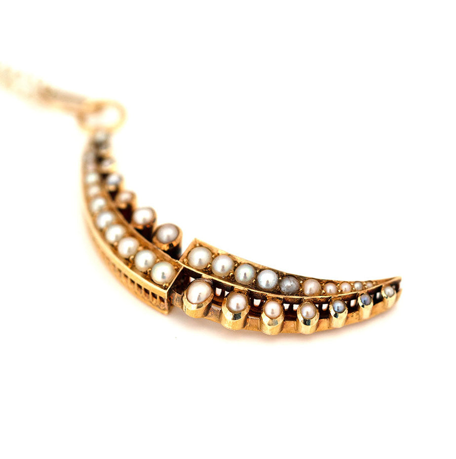 EDWARDIAN Necklaces Antique Victorian 15ct Split Pearl Crescent Moon Pendant Necklace Mayveda Jewellery