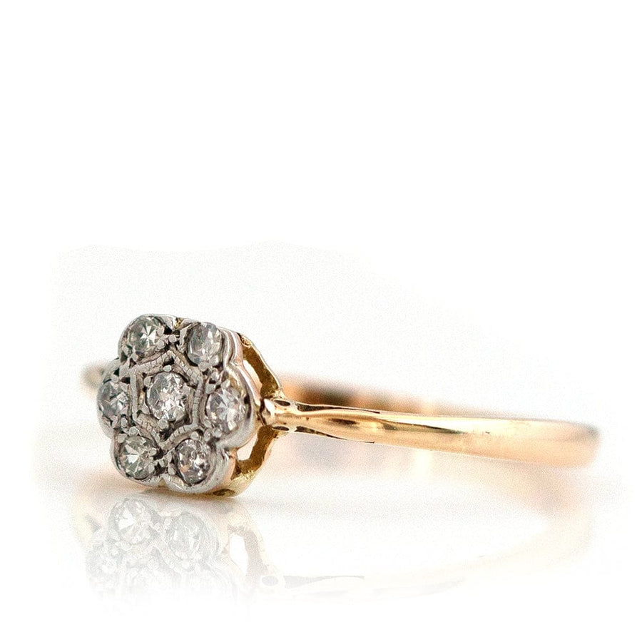EDWARDIAN Ring Antique Edwardian 18ct Gold Diamond Daisy Ring Mayveda Jewellery