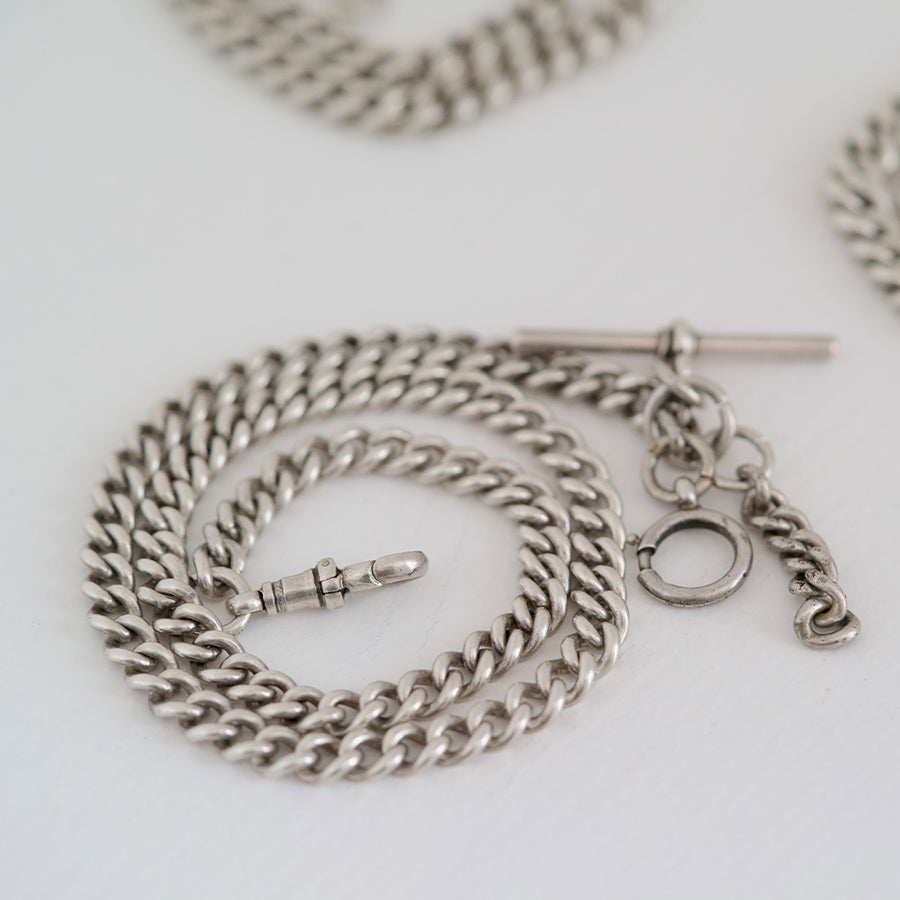 Vintage 1940s Sterling Silver Albert Watch Chain Necklace - Mayveda Jewelry